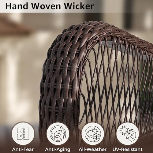 5 Piece Wicker Patio Furniture Set, Rattan Patio Chairs with High Back, Deep Seating, Wide Armrest, Thickened Cushions, Outdoor Furniture for Deck, Porch Use, Dark Grey