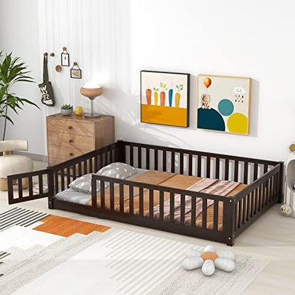 Bellemave Full Montessori Floor Bed Frame with Slats,Espresso