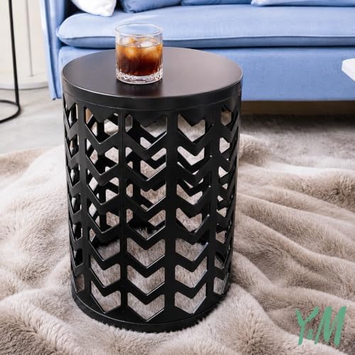 Y&M Outdoor Side Tables Set of 3, Round Metal Nesting Patio End Tables, Heavy Duty Stacking Accent Tables for Patio, Balcony, Garden, Porch, Indoor & Outdoor, Black