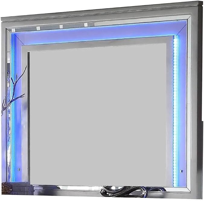 First of a Kind Shiney Contemporary 4 Piece King Bedroom Set High Gloss Silver Finish with Upholstered Headboard, Sleek Modern Bedroom Furniture Set for Coordinated Interiors
