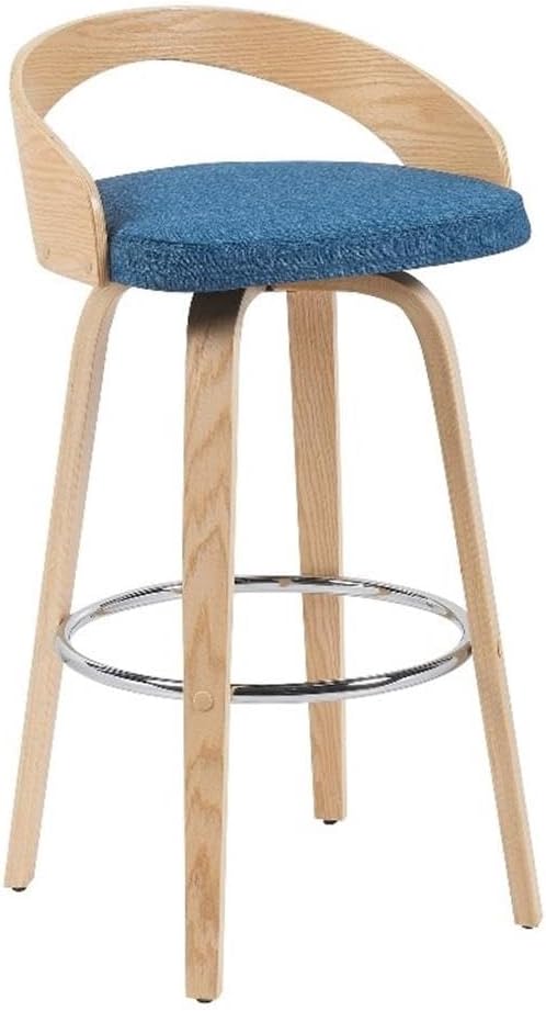 Sonia Modern Swivel Bar Height Stool with Blue Upholstered Seat and Patterned Oak Wood Finish Set of 2