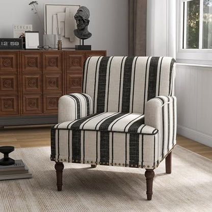Stripe Accent Chairs Set of 2, Fabric Upholstered Armchair, Black