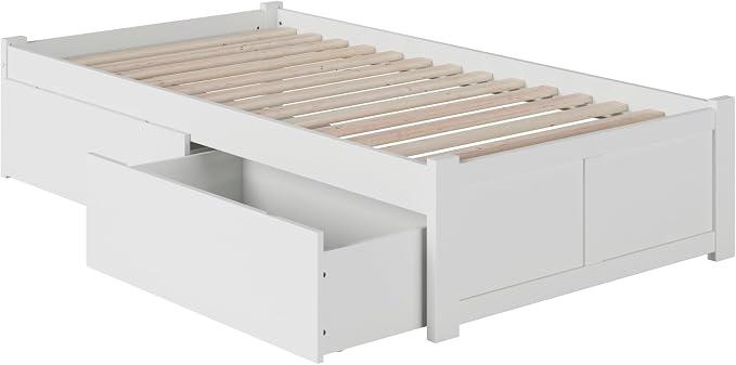 AFI, Concord Twin Platform Bed with Footboard & Storage Drawers, White