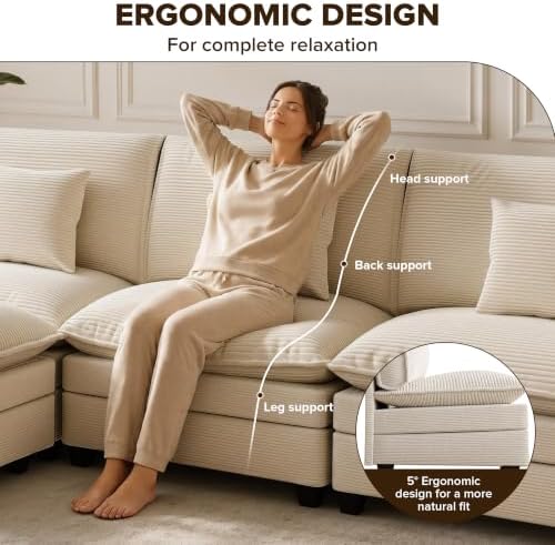 96" Modular Sectional Sofa, Cloud Couch Sectional with 2 Corners & Ottoman