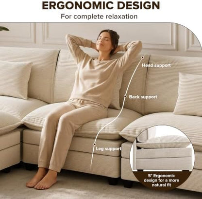 Oversized Modular Sectional Sofa, Cloud Couch with 2 Ottomans & 2 Corners
