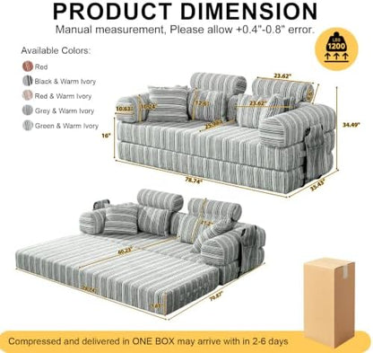 79" Convertible Sofa Bed,High Backrest Boneless Couch for Living Room