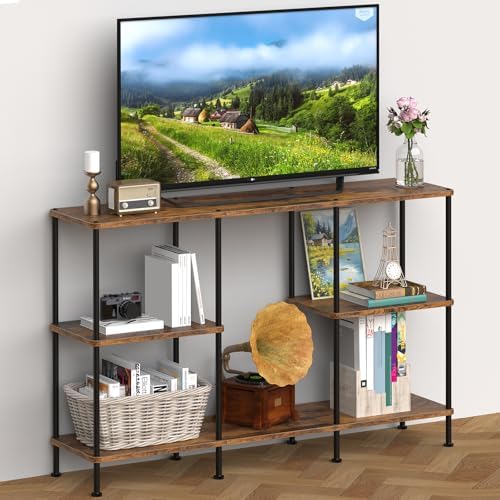 ETELI Tall TV Stand for 50 Inch TV Small Entertainment Center with Storage Shelf 3 Tier Television Stands Wood TV Console Cabinet Table for Living Room and Bedroom Brown