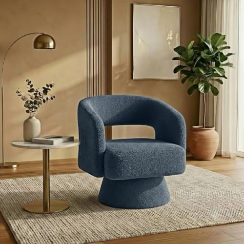 Swivel Accent Chair Set of 4,Mid-Century Barrel Chair(Blue-teddy Fabric)