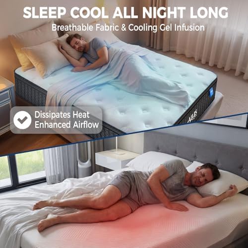 Ailis Queen Mattress, 12 Inch Queen Hybrid Mattress in a Box, Medium Firm with Upgraded Pocket Springs for Superior Motion Isolation, Strong Edge Support & Breathable Comfort