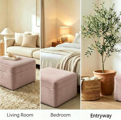 37.4" Rectangle Ottoman Foot Rest for Couch - Corduroy Upholstered Compressed Memory Foam, Cloud Ottoman for Modular Sectional, No Assembly Required, DIY Combination, Pink