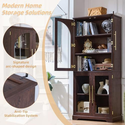 Joaxswe 68" Tall Bookcase with 4 Glass Doors, Farmhouse Bookshelf Set of 2