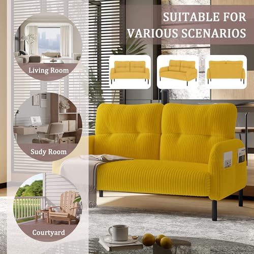47" Modern Loveseat Couch Sofa, Corduroy Fabric Armchair Upholstered 2-Seat Loveseat Sofa for Small Space, Living Room, Bedroom, Apartment, Yellow