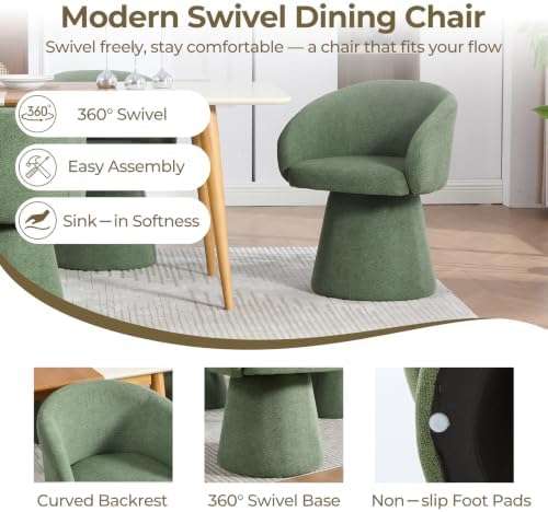 Swivel Barrel Dining Chairs Set of 2 with Back and Arm, Green