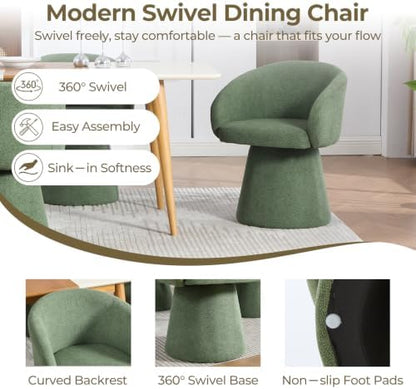 Swivel Barrel Dining Chairs Set of 2 with Back and Arm, Green
