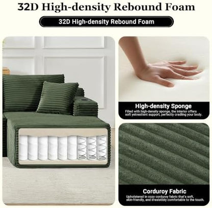 134 inch Boneless Couch, U-Shaped Modular Sectional Sleeper Sofa, Green
