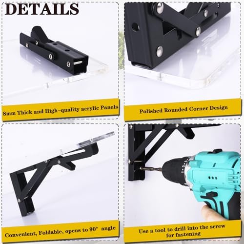 Foldable Floating Shelves for Wall,16" L x 7" W Wall Shelves for Decor Storage