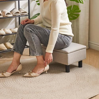 IBUYKE Storage Footstool Ottoman, Linen Fabric Footrest, Linen RF-BD223