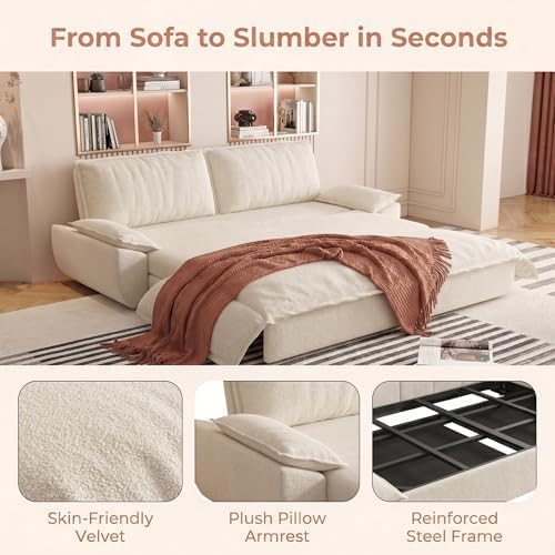 NicBex 73" Convertible Queen Sofa Bed, Corduroy Pull Out Sofa Couch, White