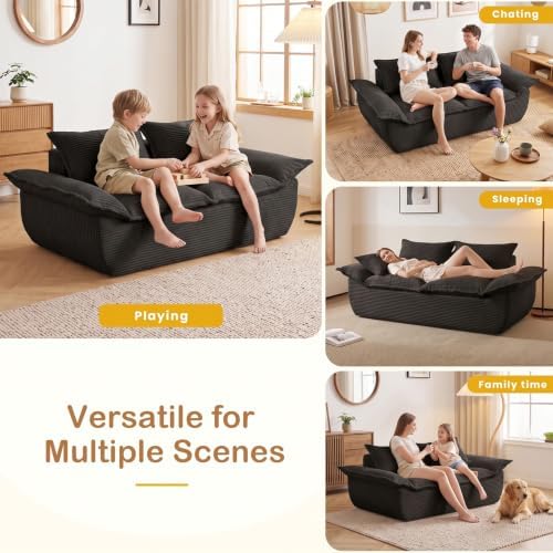 55" Boneless Loveseat Sofa, 2 Seater Deep Seat Couch, Corduroy