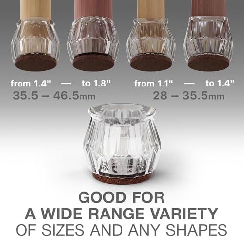 24 PCS Chair Leg Floor Protectors with Felt Pads X-Protector - 1.4" - 1.8" - Furniture Pads for Hardwood Floors - Clear Chair Pads - Floor Protectors for Chairs - Brown Chair Leg Covers!