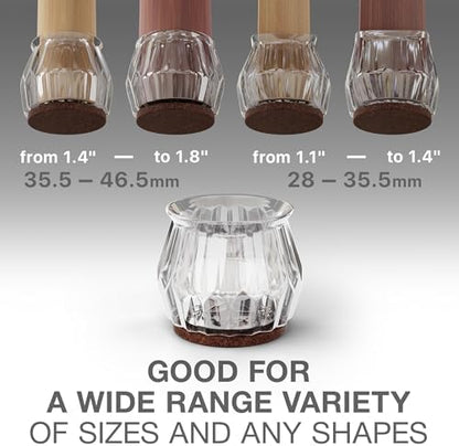 24 PCS Chair Leg Floor Protectors with Felt Pads X-Protector - 1.4" - 1.8" - Furniture Pads for Hardwood Floors - Clear Chair Pads - Floor Protectors for Chairs - Brown Chair Leg Covers!