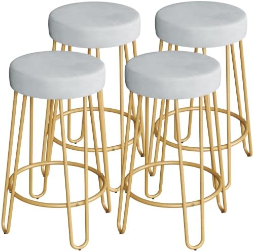 Yaheetech Bar Stools Set of 4, Velvet Counter Stools, Gold Metal Legs, Gray