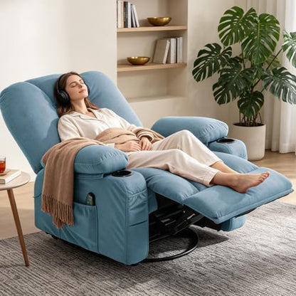 Rocker Recliner Chairs with Massage and Heat, Blue