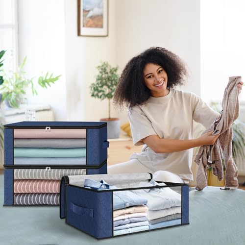 HomeHacks 4-Pack Clothes Organizer Storage Bags, 35L Storage Bins, Blue
