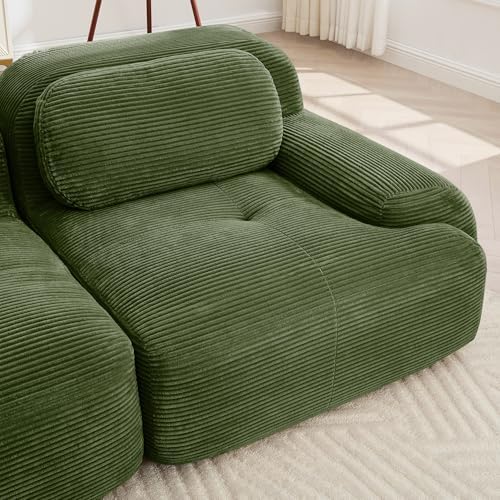 81" Corduroy Modern Sectional Couch, Boneless Couch, Compact sofa, Green