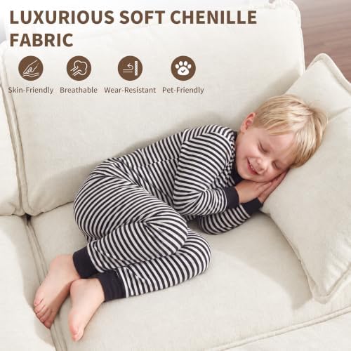 Tmsan 76.7" Loveseat Sofa Cloud Couch, Deep 2 Seater Love Seat, Beige White