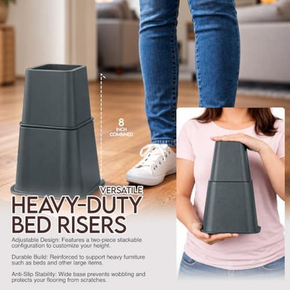 Utopia Bedding Heavy Duty Bed Risers, 3, 5, 8 Inch, Pack of 4, Grey