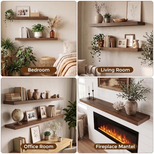 Dreamland 16 Inch Floating Shelves for Wall, Set of 2, Walnut