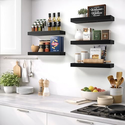 Sorbus 16 Inch Floating Shelves for Wall (5 Pack, Black)