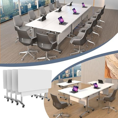 Folding Conference Room Tables, Modular Seminar Conference Table Modern Flip Top Training Meeting Tables, Conference Room Table with Wheels for Home Office Classr, 10 Pack 55.1inch