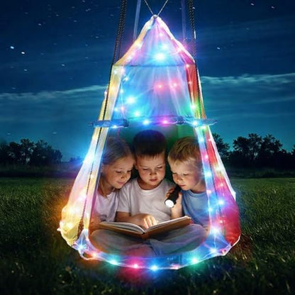 Liliful 39 Inch Kids Hanging Tent Saucer Swing with LED Lights