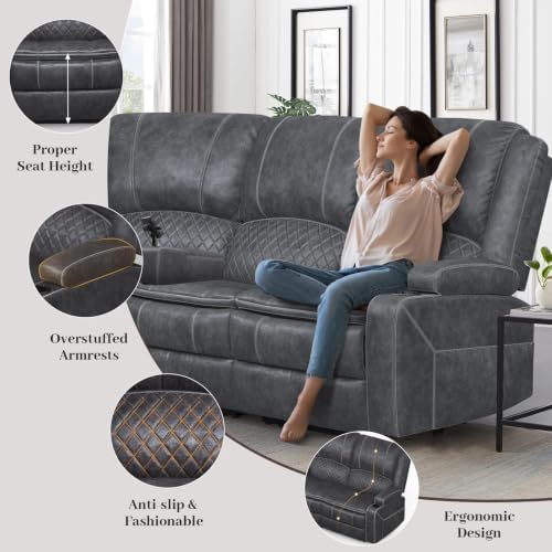 Upgraded 5 Seater Reclining Sofa Set, Living Room Couch (Velvet,Grey)