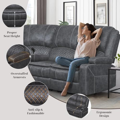 Upgraded 5 Seater Reclining Sofa Set, Living Room Couch (Velvet,Grey)