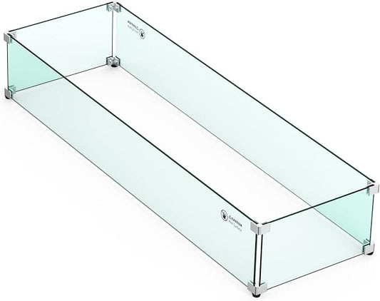 Skyflame Linear Fire Pit Wind Guard – 40.5" x 12.5" Thick Tempered Glass Firepit Screen/Clear Shields for Propane Fire Pit Table