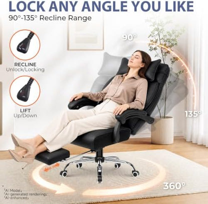 GTPLAYER Big and Tall Office Chair Heavy Duty Ergonomic Gaming Chair Black