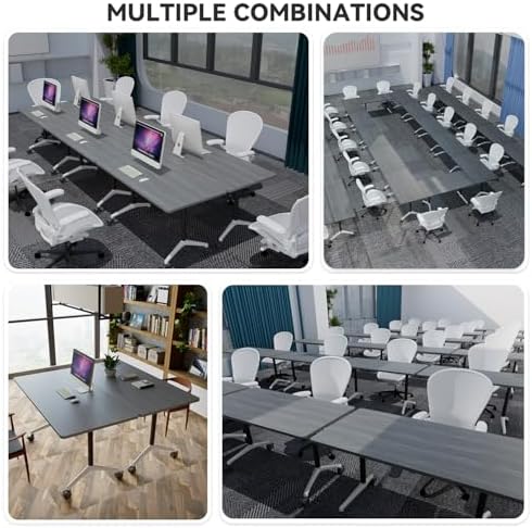 Folding Conference Room Tables, Seminar Conference Table Modern Flip Top Training Meeting Tables, Conference Room Table with Wheels for Home Office Classr,6 Pack 47.2inch