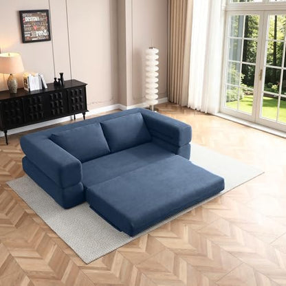 HANXIN 81'' Futon Sleeper Sofa Bed, Boneless Couch for Living Room, Blue