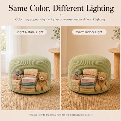 Storage Pouf Cover, No Filler, Corduroy, Light Olive Green, 28 Inch