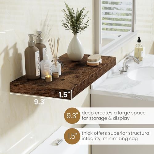 48 Inch Floating Shelves, 9.3 Inch Deep Wall Shelves for Bathroom, Living Room, Bedroom, Kitchen, Deep Long Shelf Wall Mounted 1 Pack Shelf for Books, Decor, Rustic Brown