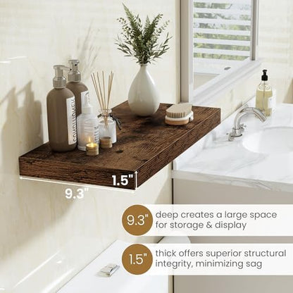 48 Inch Floating Shelves, 9.3 Inch Deep Wall Shelves for Bathroom, Living Room, Bedroom, Kitchen, Deep Long Shelf Wall Mounted 1 Pack Shelf for Books, Decor, Rustic Brown