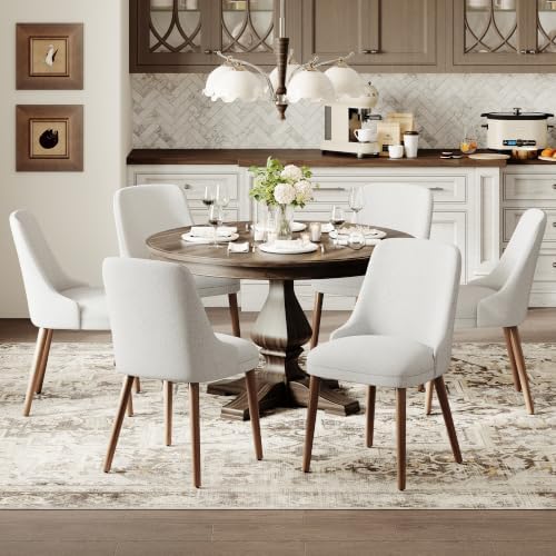 MALOL Upholstered Dining Chairs Set of 6, High-Back Dining Room Chair with Wood Legs, Padded Kitchen Chairs for Dining Room/Restaurant/Cafe, Light Grey