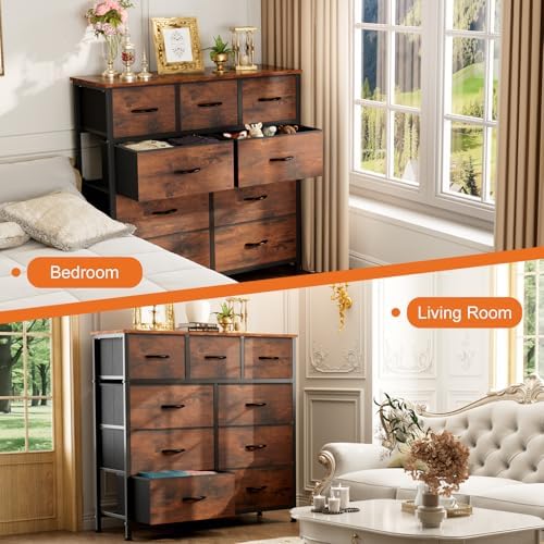 Sweetcrispy 9 Drawer Fabric Dresser Storage Tower Drawer Organizer, Brown