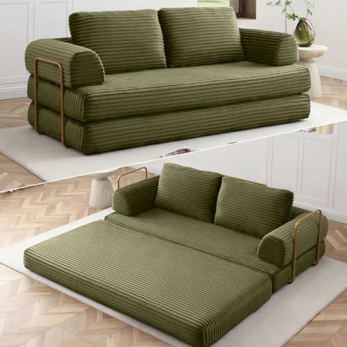 HANXIN 79.5'' Futon Sleeper Sofa Bed, Boneless Couch for Living Room, Green
