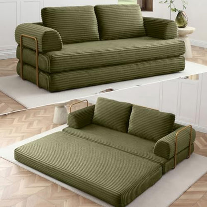 HANXIN 79.5'' Futon Sleeper Sofa Bed, Boneless Couch for Living Room, Green