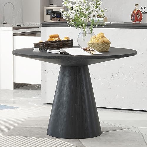 Merax Retro Round Dining Table, Minimalist Elegant Style, Wood Construction for Dining/Living Room, Black