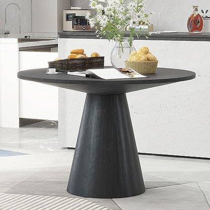 Merax Retro Round Dining Table, Minimalist Elegant Style, Wood Construction for Dining/Living Room, Black
